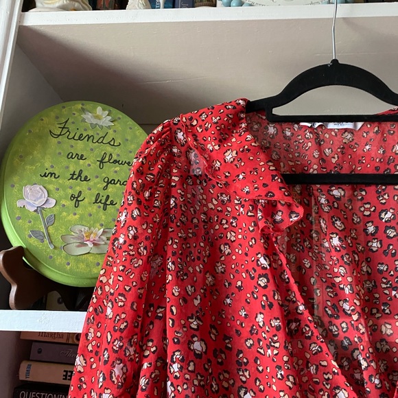 Zara | Red Leopard Print Sheer Wrap Top - Picture 7 of 11